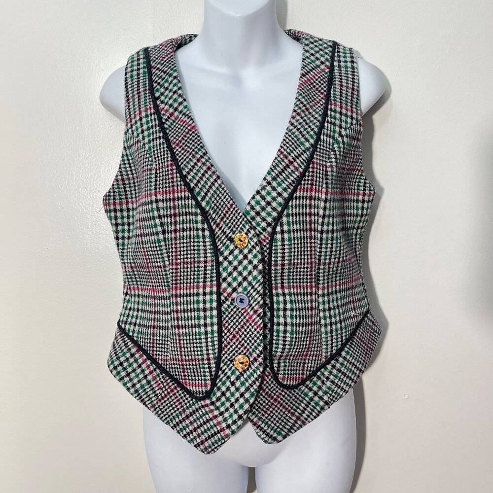 Joe Browns Checkered Plaid Vest With Floral Lining & Unique Buttons US‎ 6